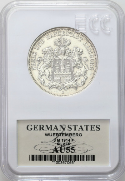 Niemcy, Hamburg 3 Marki 1914 J, Hamburg – SREBRO