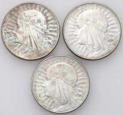 II RP. 10 złotych 1932–1933 głowa kobiety SREBRO – 3 szt
