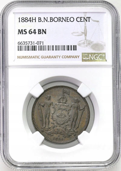 Brytyjskie Borneo Północne. Cent 1884 H, Heaton NGC MS64 BN (2 MAX)