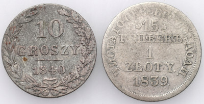 Polska XIX w. /Rosja. 10 groszy 1840, 15 kopiejek = 1 złoty 1839 MW – 2 szt
