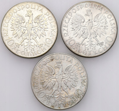II RP. 10 złotych 1932–1933 głowa kobiety SREBRO – 3 szt