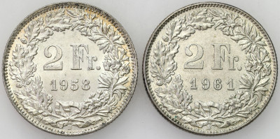 Szwajcaria. 2 franki 1958 i 1961, zestaw 2 sztuk - SREBRO
