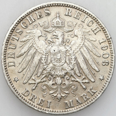 Niemcy. 3 marki 1908 J, Hamburg – SREBRO