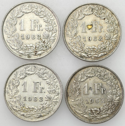 Szwajcaria. 1 frank 1962-1963, zestaw 5 sztuk - SREBRO