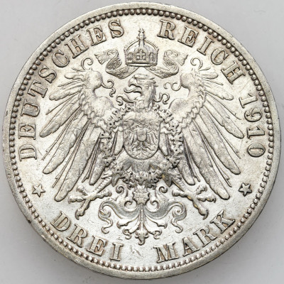Niemcy, Prusy. Wilhelm II. 3 marki 1910 A, Berlin – SREBRO