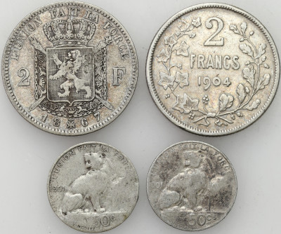 Belgia, Leopold II. 50 centimes i 2 franki, 1867-1904, zestaw 4 monet