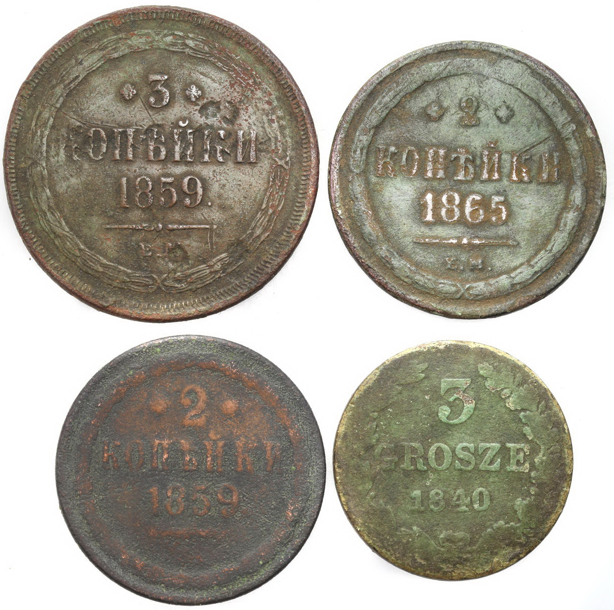 Polska XIX w./Rosja. 3 grosze, 2-3 kopiejki 1840-1865 – 4 szt