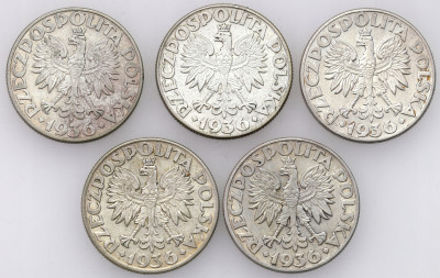II RP. 2 złote 1936 Żaglowiec – 5 szt