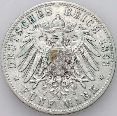Niemcy. 5 marek 1893 J, Hamburg – SREBRO