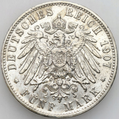 Niemcy, Wirtembergia. 5 marek 1907 F, Stuttgart – SREBRO