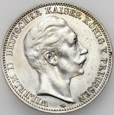 Niemcy, Prusy. Wilhelm II. 3 marki 1909 A, Berlin – SREBRO