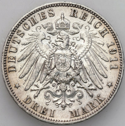 Niemcy, Saksonia. 3 marki 1911 E, Muldenhütten - SREBRO