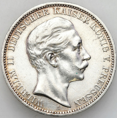 Niemcy, Prusy. Wilhelm II. 3 marki 1908 A, Berlin – SREBRO