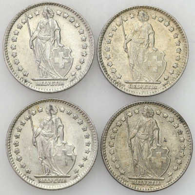 Szwajcaria. 1 frank 1962-1963, zestaw 5 sztuk - SREBRO