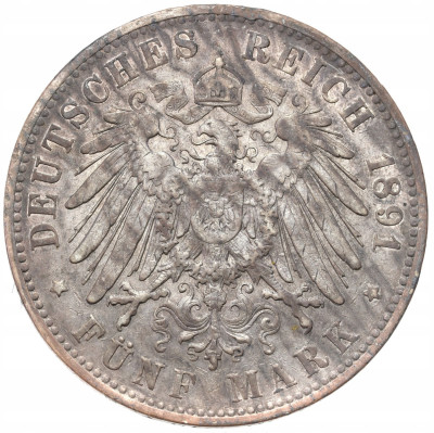 Niemcy, Saksonia. 5 marek 1891E, Muldenhütten– SREBRO