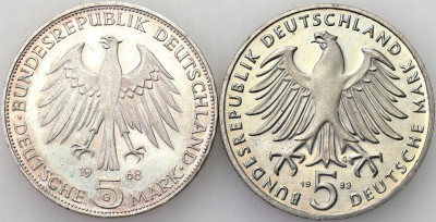 Niemcy. 5 marek 1968-1983 Karlsruhe SREBRO – 2 szt