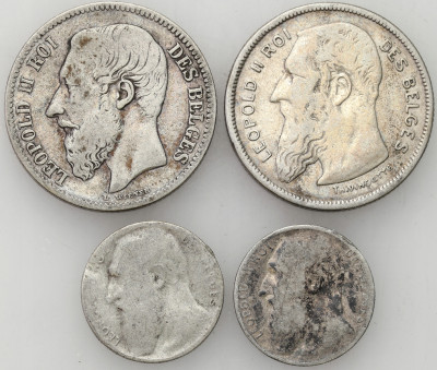 Belgia, Leopold II. 50 centimes i 2 franki, 1867-1904, zestaw 4 monet