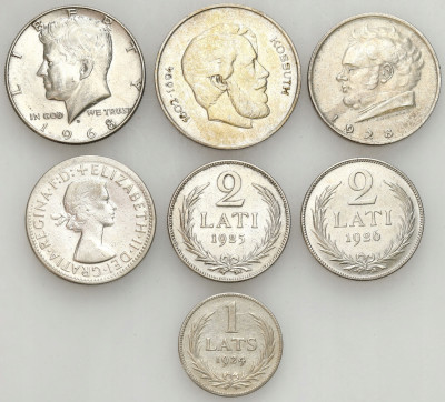 Świat, monety srebrne, zestaw 7 monet