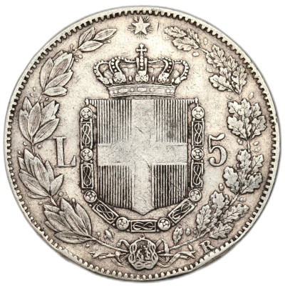 Włochy - Umberto I 5 lirów 1879 - RZADKIE - SREBRO