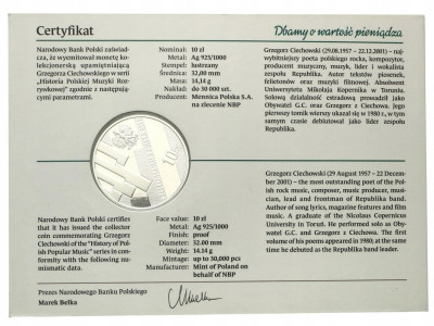 10 złotych 2014 Grzegorz Ciechowski - SREBRO