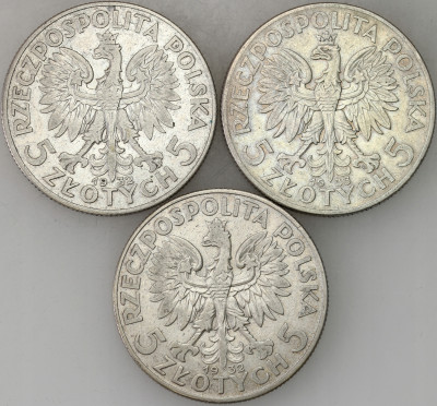 II RP - 5 złotych 1932-1933 Głowa Kobiety – 3 sztuki - SREBRO