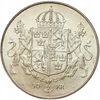 Szwecja. 50 koron 1976 Ślub Karola XVI Gustawa i Sylwii – SREBRO