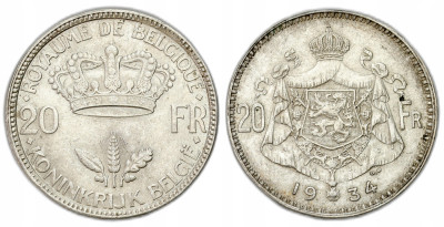 Belgia - 20 franków 1934 -1935 - zestaw 2 sztuk - SREBRO