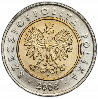 Polska. 5 złotych obiegowe 2008 – MENNICZE