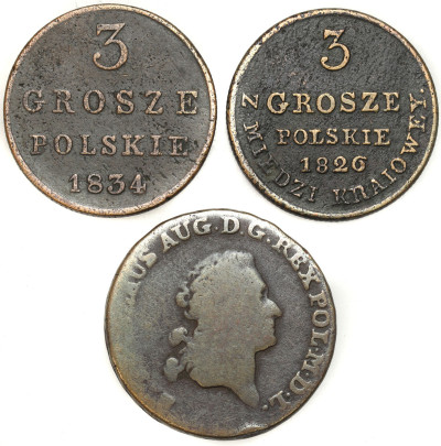 Trojak (3 grosze) 1791, 1826, 1834, zestaw 3 monet