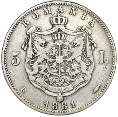 Rumunia - 5 lei 1881 Karol I. B, Bukareszt – SREBRO