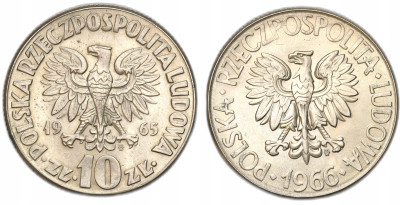 PRL - 10 zł 1965 Kopernik + 10 zł 1966 Kościuszko - zestaw 2 sztuk