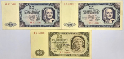 20 i 50 złotych 1948, zestaw 3 sztuk