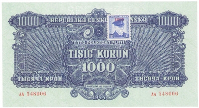 Czechosłowacja. SPECIMEN 1.000 koron 1944, seria AA