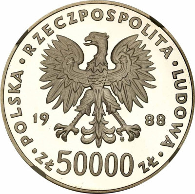 PRL. 50.000 złotych 1988 Piłsudski stempel lustrzany – SREBRO