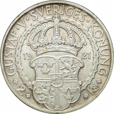 Szwecja, Gustaw V. 2 korony 1921, Sztokholm - SREBRO