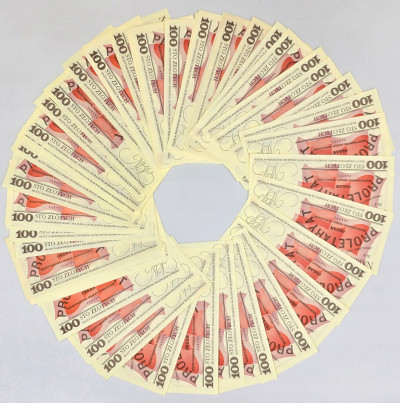 100 złotych 1986-1988, zestaw 65 sztuk