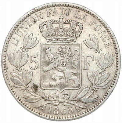 Belgia - 5 franków 1865 Leopold - SREBRO