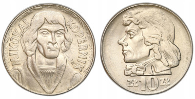 PRL - 10 zł 1965 Kopernik + 10 zł 1966 Kościuszko - zestaw 2 sztuk