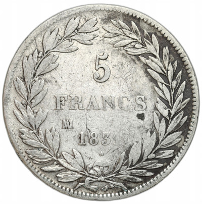 Francja - 5 Franków Luis Philippe 1831 MM - SREBRO