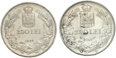 Rumunia. 250 lei 1939-1941 SREBRO – 2 szt