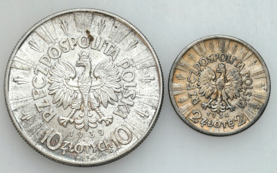 II RP. 2 złote 1934 i 10 złotych 1939 Piłsudski
