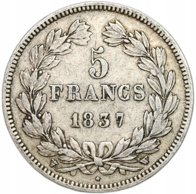 Francja - Ludwik Filip I. 5 franków 1837 W, Lille – SREBRO