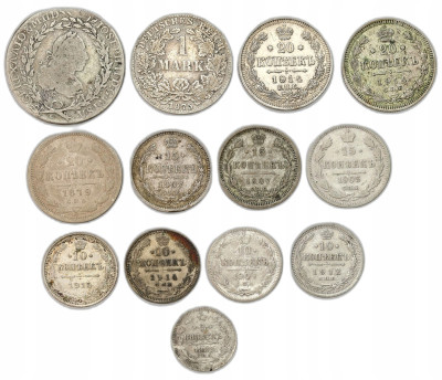 Rosja, Niemcy, zestaw 13 monet – SREBRO
