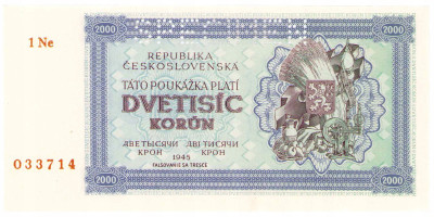 Czechosłowacja. SPECIMEN 2.000 koron 1945