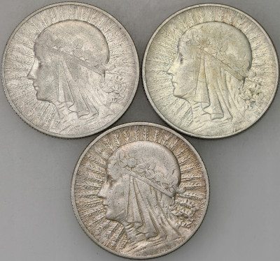 II RP - 5 złotych 1932-1933 Głowa Kobiety – 3 sztuki - SREBRO