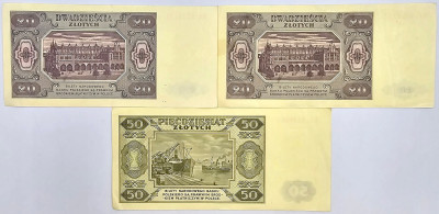 20 i 50 złotych 1948, zestaw 3 sztuk