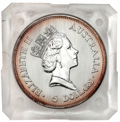 Australia - 5 dolarów 1990 Kokaburra + pudełko – UNCJA SREBRA