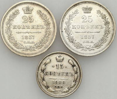 Rosja. 25 kopiejek 1857 x 2 i 15 kopiejek 1906