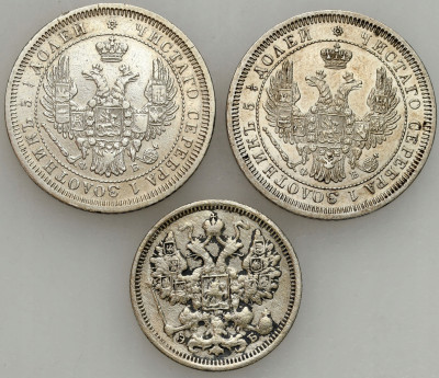 Rosja. 25 kopiejek 1857 x 2 i 15 kopiejek 1906