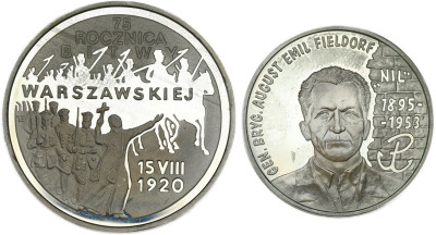 10 – 20 złotych 1995 i 1998 Fieldorf, Bitwa Warszawska, SREBRO – 2 szt